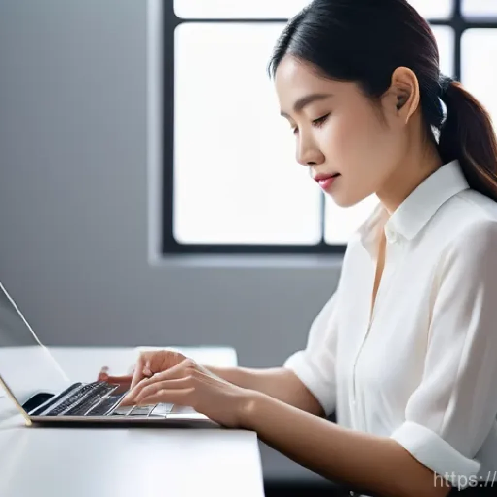 햅틱 인터페이스의 비용 효율성 - **Prompt:** A young Vietnamese woman, in her mid-20s, is seated at a sleek desk in a modern, sun-dre...
