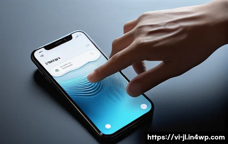 햅틱 인터페이스와 감정 표현 - A modern digital interaction scene showing a person’s hand holding a sleek smartphone with subtle mu...