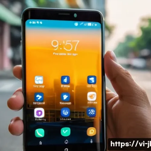 Home 33 햅틱 피드백 시스템의 설계 및 구현 - A close-up view of a modern smartphone held by a Vietnamese user’s hand, showing subtle mechanical v...