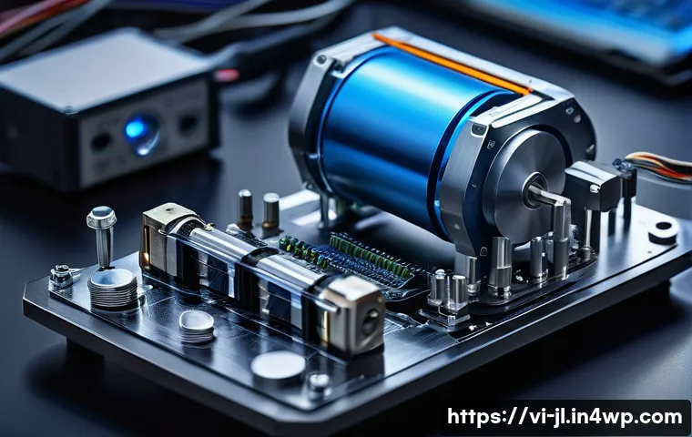 햅틱 장치의 기술적 구성 요소 - A highly detailed close-up of a modern haptic device showcasing its vibration motor components, incl...
